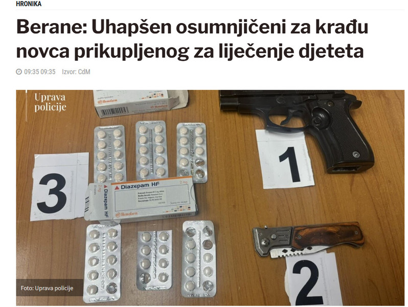 Montenegro-avmp/Berane_-Uhapsen-osumnjiceni-za-kradu-novca-prikupljenog-za-lijecenje-djete_1