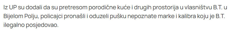 Montenegro-avmp/Bijelo-Polje-Cetiri-osobe-osumnjicene-za-ilegalno-posjedovanje-pusaka-pistolja-bombe-i-municije_2