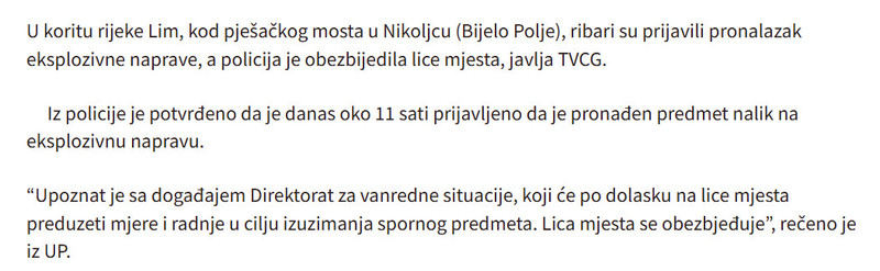 Montenegro-avmp/Bijelo-Polje-Eksplozivna-naprava-pronadena-u-koritu-Lima