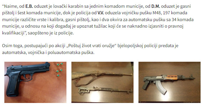 Montenegro-avmp/Bijelo-Polje-prekrsajne-prijave-protiv-tri-osobe-od-kojih-je-oduzeto-oruzj_1