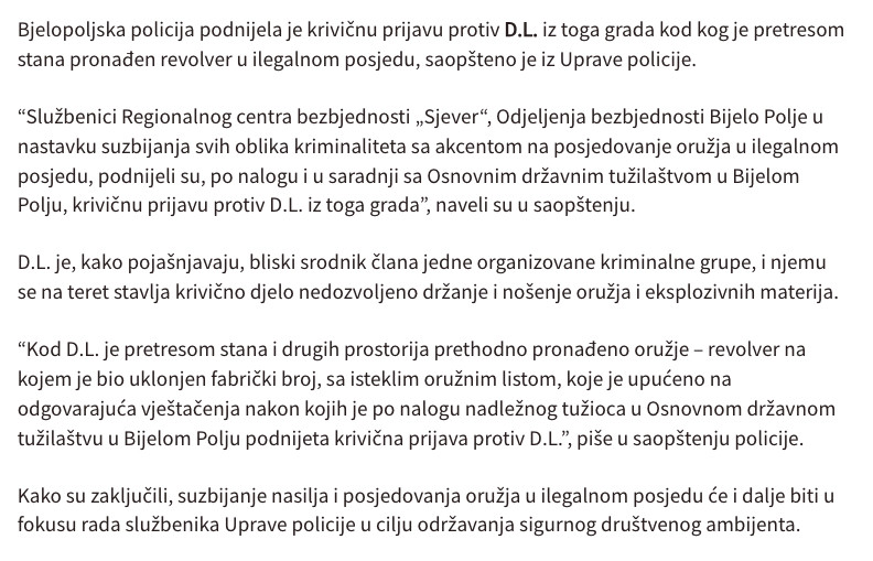 Montenegro-avmp/Bijelo-Polje_-Pretresom-pronaden-revolver-krivicna-prijava-protiv-jedne-os_1