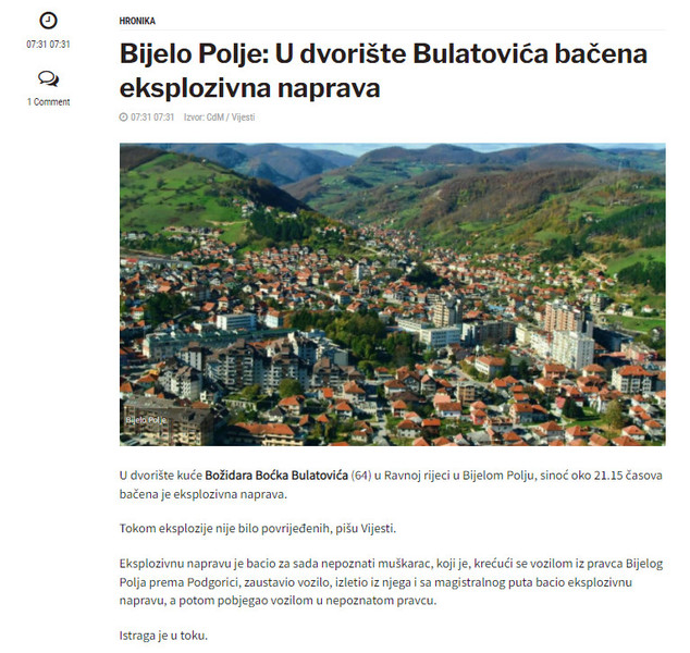 Montenegro-avmp/Bijelo-Polje_-U-dvoriste-Bulatovica-bacena-eksplozivna-naprava