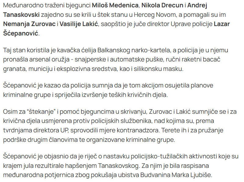 Montenegro-avmp/Bjegunce-stekali-u-Herceg-Novom-Policija-tvrdi-da-se-Medenica-sa-kavcanima-krio-na-primorju_2