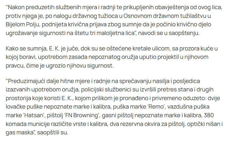 Montenegro-avmp/Bjelopoljac-Emir-Kuc-osumnjicen-da-je-pucao-na-djevojcice-sa-prozora-kuce-zaplijenili-mu-vise-komada-oruzja-i-municije_3