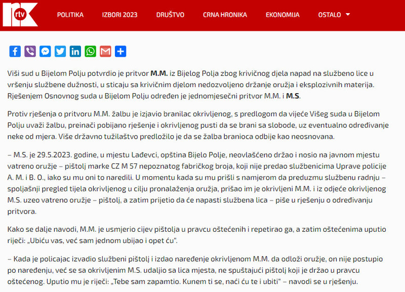 Montenegro-avmp/Bjelopoljac-M.M.-ostaje-u-pritvoru-zbog-napada-na-policajce---Radio-Telev