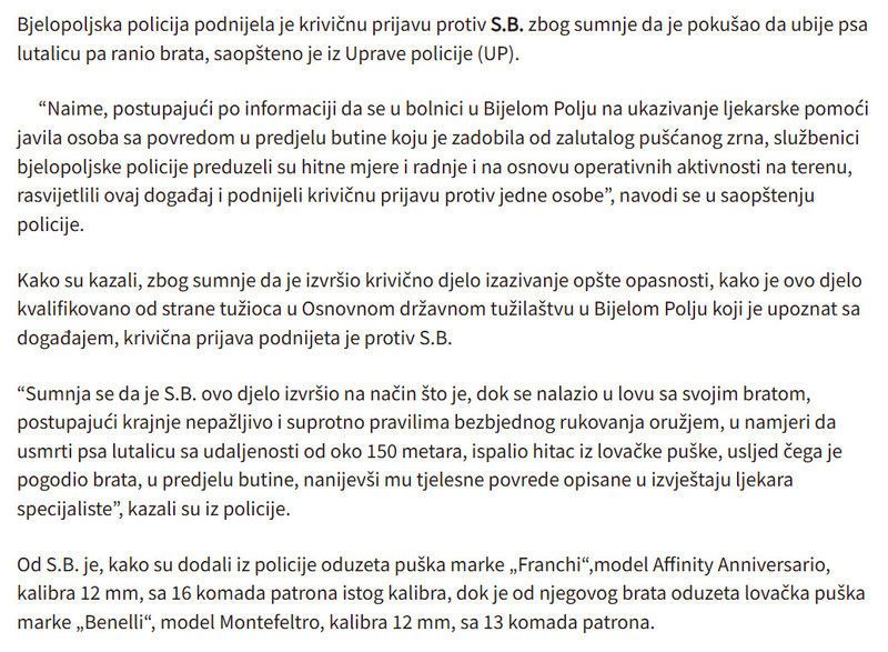 Montenegro-avmp/Bjelopoljac-osumnjicen-da-je-pokusao-da-ubije-psa-lutalicu-pa-ranio-brata