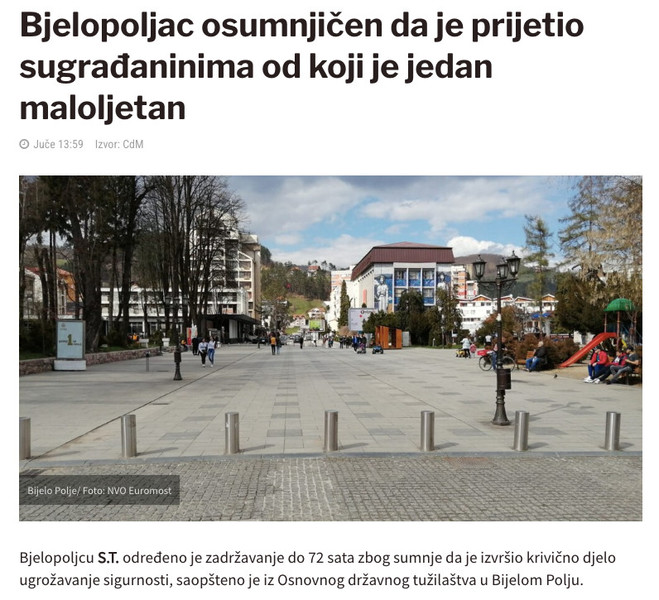 Montenegro-avmp/Bjelopoljac-osumnjicen-da-je-prijetio-sugradaninima-od-koji-je-jedan-malol