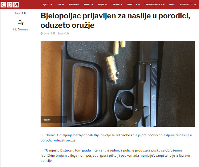 Montenegro-avmp/Bjelopoljac-prijavljen-za-nasilje-u-porodici-oduzeto-oruzje---CdM