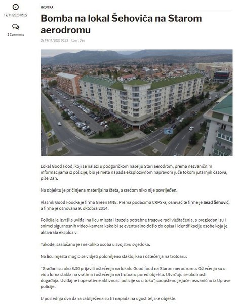 Montenegro-avmp/Bomba-na-lokal-Sehovica-na-Starom-aerodromu