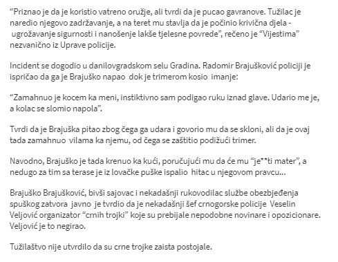 Montenegro-avmp/Brajuskovic-policajcima_-Pucao-sam-u-gavrana-a-ne-u-rodaka_2