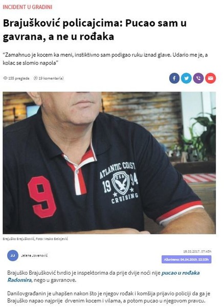 Montenegro-avmp/Brajuskovic-policajcima_-Pucao-sam-u-gavrana-a-ne-u-rodaka