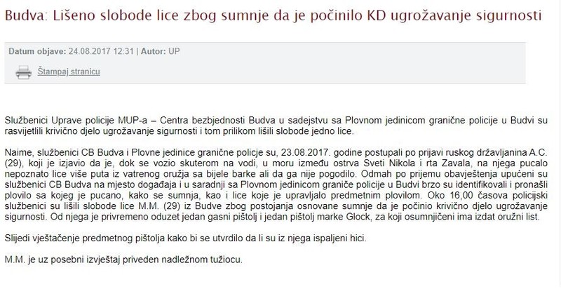 Montenegro-avmp/Budva--Liseno-slobode-lice-zbog-sumnje-da-je-pocinilo-KD-ugrozavanje-sigur