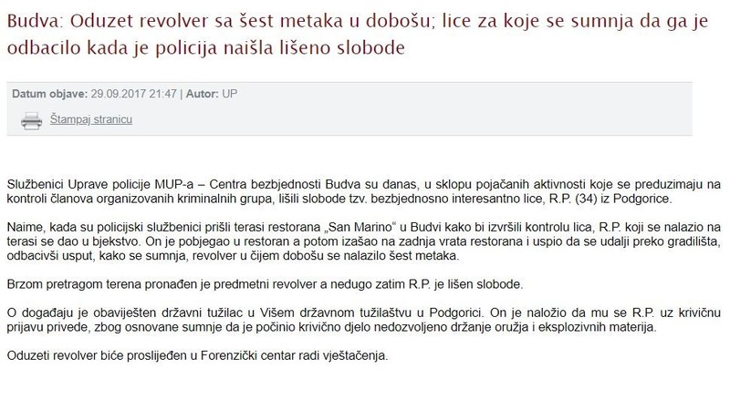 Montenegro-avmp/Budva-Oduzet-revolver-sa-sest-metaka-u-dobosu-lice-za-koje-se-sumnja-da-ga