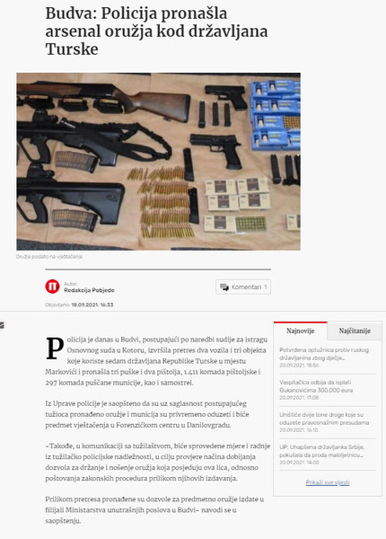 Montenegro-avmp/Budva_-Policija-pronasla-arsenal-oruzja-kod-drzavljana-Turske
