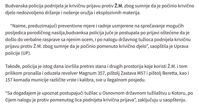 Montenegro-avmp/Cerka-prijavila-oca_-Od-Budvanina-oduzeto-oruzje-i-municija---CdM1