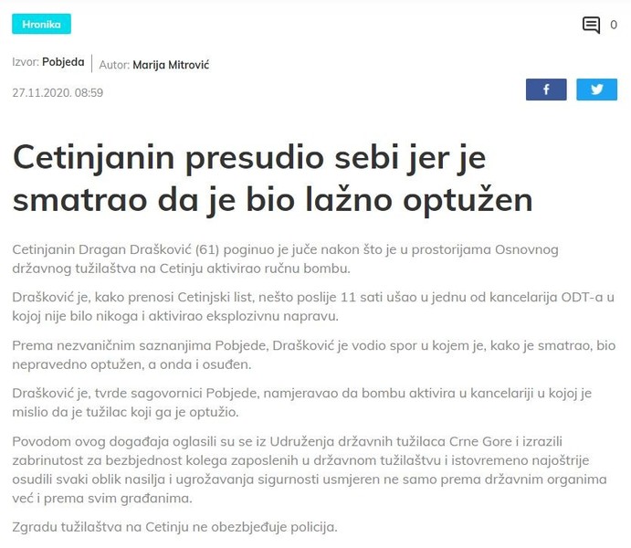 Montenegro-avmp/Cetinjanin-presudio-sebi-jer-je-smatrao-da-je-bio-lazno-optuzen