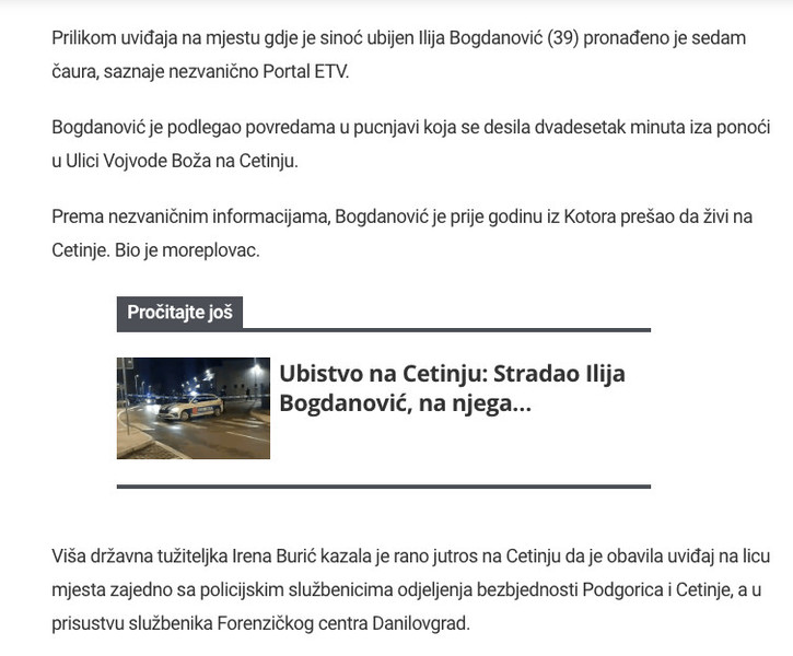 Montenegro-avmp/Cetinje_-Na-mjestu-ubistva-Bogdanovica-pronadeno-sedam-caura