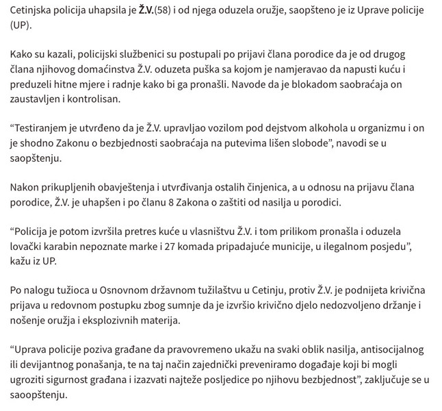 Montenegro-avmp/Cetinje_-Uhapsen-nakon-prijave-porodicnog-nasilja-imao-pusku-u-ilegalnom-p