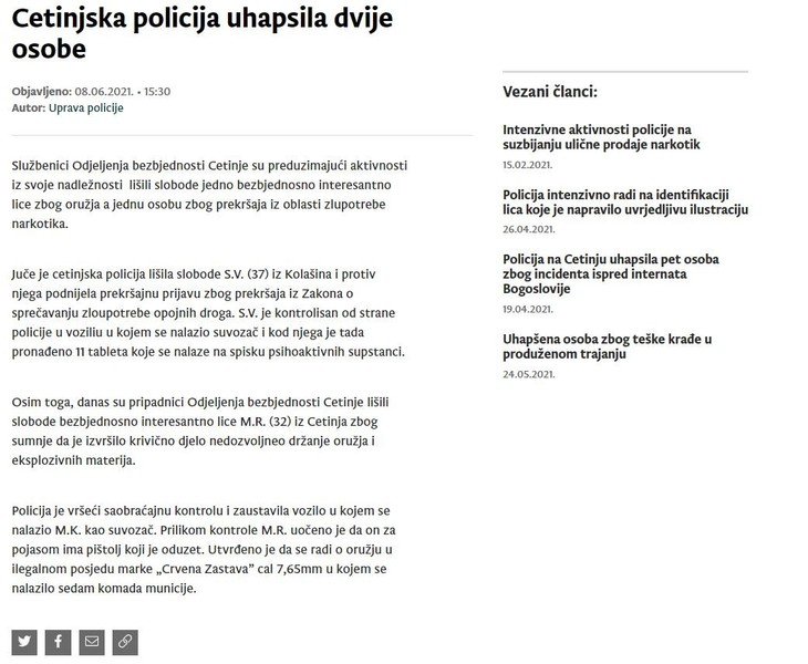 Montenegro-avmp/Cetinjska-policija-uhapsila-dvije-osobe