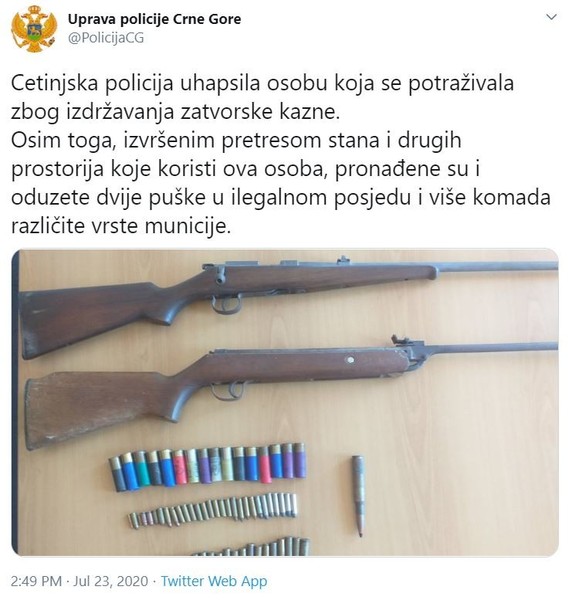 Montenegro-avmp/Cetinjska-policija-uhapsila-osobu-koja-se-potrazivala-zbog-izdrzavanja-zat