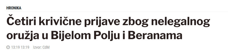 Montenegro-avmp/Cetiri-krivicne-prijave-zbog-nelegalnog-oruzja-u-Bijelom-Polju-i-Beranama