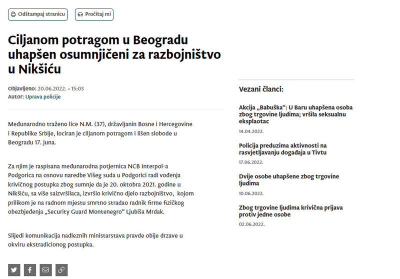 Montenegro-avmp/Ciljanom-potragom-u-Beogradu-uhapsen-osumnjiceni-za-razbojnistvo-u-Niksicu