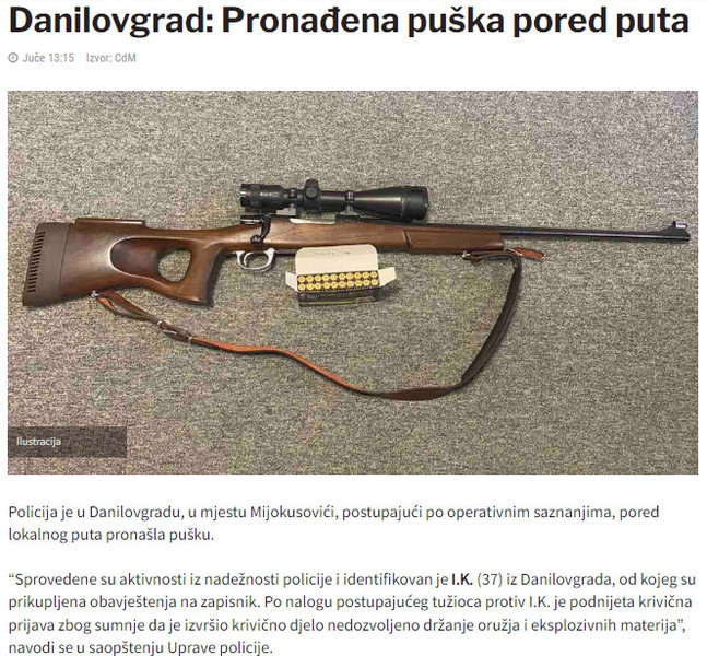 Montenegro-avmp/Danilovgrad-Pronadjena-puska-pored-puta