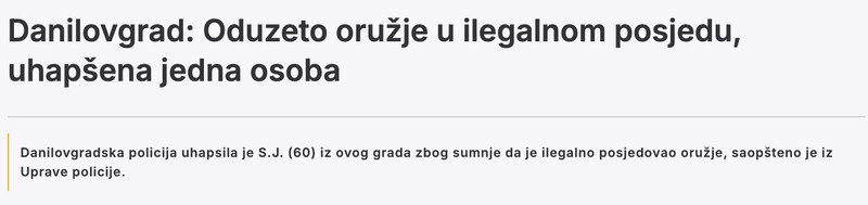 Montenegro-avmp/Danilovgrad_-Oduzeto-oruzje-u-ilegalnom-posjedu-uhapsena-jedna-osoba