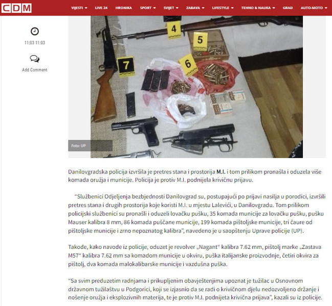 Montenegro-avmp/Danilovgrad_-Pronadeno-vise-komada-oruzja-i-municije-podnijeta-krivicna-pr