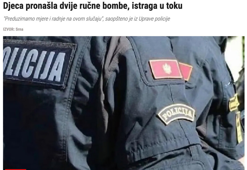 Montenegro-avmp/Djeca-pronasla-dvije-rucne-bombe-istraga-u-toku