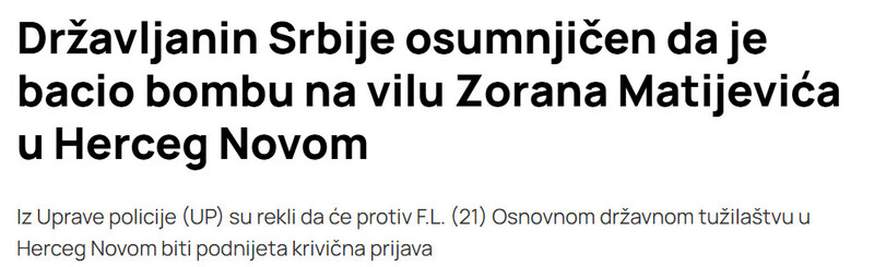 Montenegro-avmp/Drzavljanin-Srbije-osumnjicen-da-je-bacio-bombu-na-vilu-Zorana-Matijevica-u-Herceg-Novom