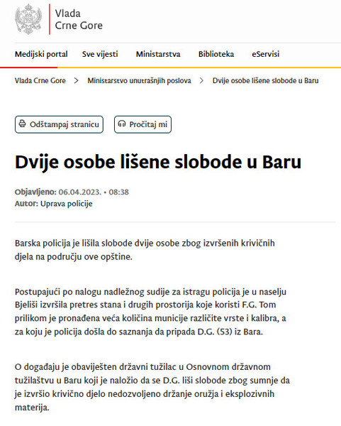 Montenegro-avmp/Dvije-osobe-lisene-slobode
