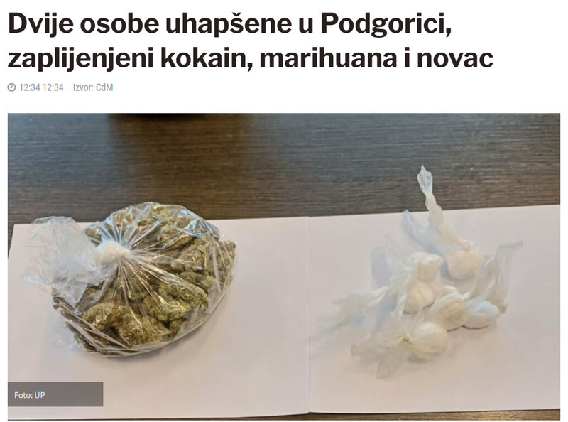 Montenegro-avmp/Dvije-osobe-uhapsene-u-Podgorici-zaplijenjeni-kokain-marihuana-i-novac_1