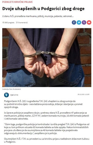 Montenegro-avmp/Dvoje-uhapsenih-u-Podgorici-zbog-droge