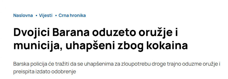Montenegro-avmp/Dvojici-Barana-oduzeto-oruzje-i-municija-uhapseni-zbog-kokaina