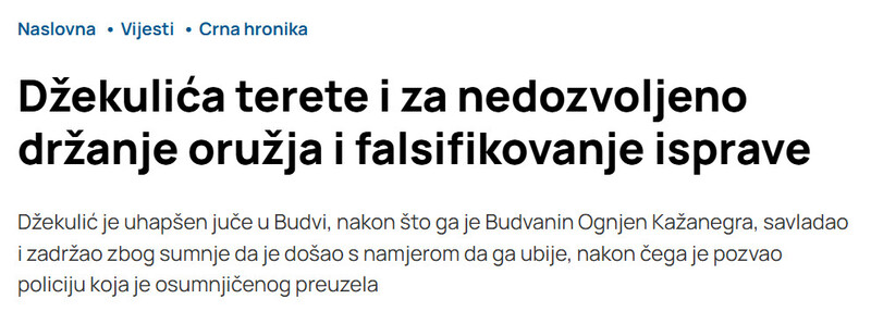 Montenegro-avmp/Dzekulica-terete-i-za-nedozvoljeno-drzanje-oruzja-i-falsifikovanje-isprave