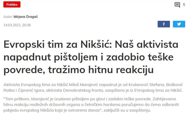 Montenegro-avmp/Evropski-tim-za-Niksic_-Nas-aktivista-napadnut-pistoljem-i-zadobio-teske-p