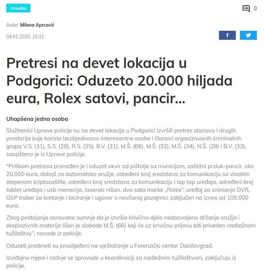 Montenegro-avmp/Extensive-police-raid
