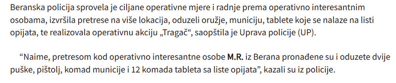 Montenegro-avmp/FOTO-Pretresi-u-Beranama-kod-tri-osobe-pronadeni-oruzje-i-opijati