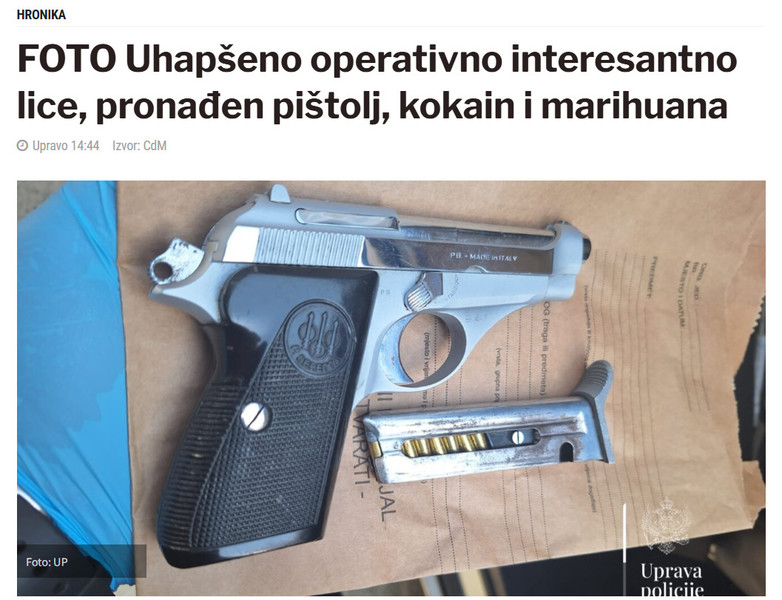 Montenegro-avmp/FOTO-Uhapseno-operativno-interesantno-lice-pronaden-pistolj-kokain-i-marihuana_1