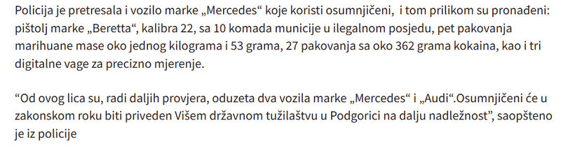 Montenegro-avmp/FOTO-Uhapseno-operativno-interesantno-lice-pronaden-pistolj-kokain-i-marihuana_2