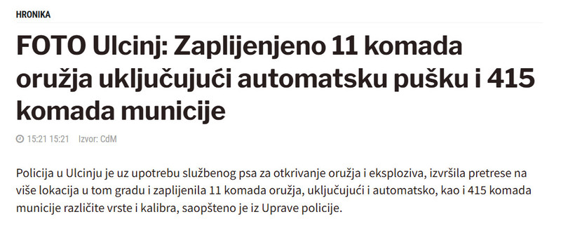 Montenegro-avmp/FOTO-Ulcinj-Zaplijenjeno-11-komada-oruzja-ukljucujuci-automatsku-pusku-i-415-komada-municije_3