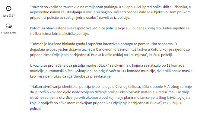 Montenegro-avmp/FOTO_-Policija-u-Budvi-sprijecila-ubistvo-uhapsena-jedna-osoba-pronadeno-_1