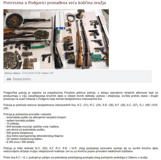 Montenegro-avmp/Firearms-seizure-Podgorica