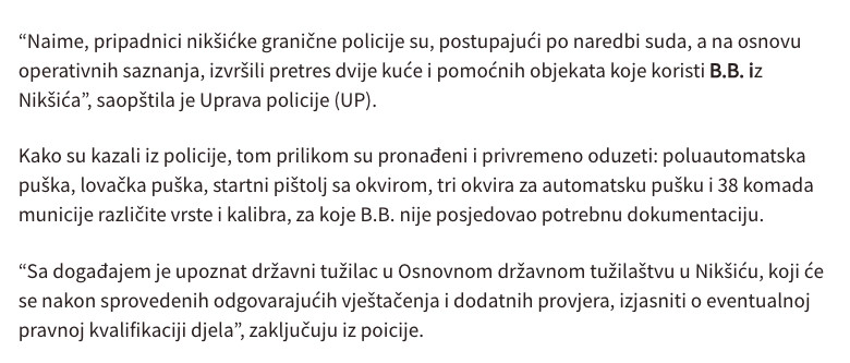 Montenegro-avmp/Granicna-policija-u-Niksicu-oduzela-puske-municiju-startni-pistolj-i-djelo_1