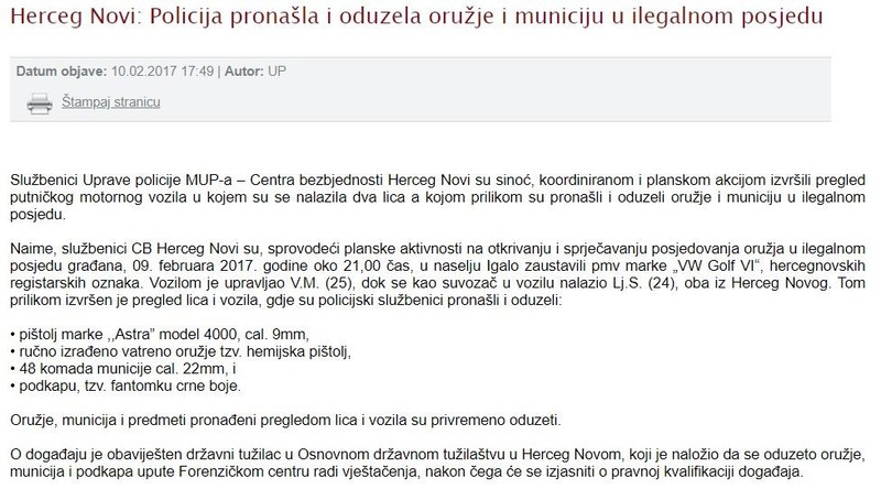 Montenegro-avmp/Herceg-Novi--Policija-pronasla-i-oduzela-oruzje-i-municiju-u-ilegalnom-pos