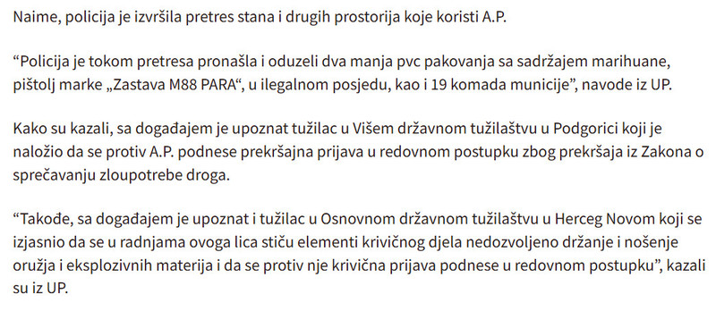 Montenegro-avmp/Herceg-Novi-Kod-djevojke-pronadena-droga-oruzje-i-municija_1