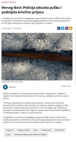 Montenegro-avmp/Herceg-Novi_-Policija-oduzela-pusku-i-podnijela-krivicnu-prijavu