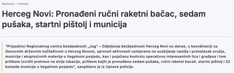 Montenegro-avmp/Herceg-Novi_-Pronadeni-rucni-raketni-bacac-sedam-pusaka-startni-pistolj-i-