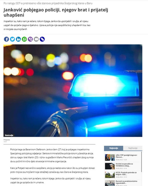 Montenegro-avmp/Jankovic-pobjegao-policiji-njegov-brat-i-prijatelj-uhapseni